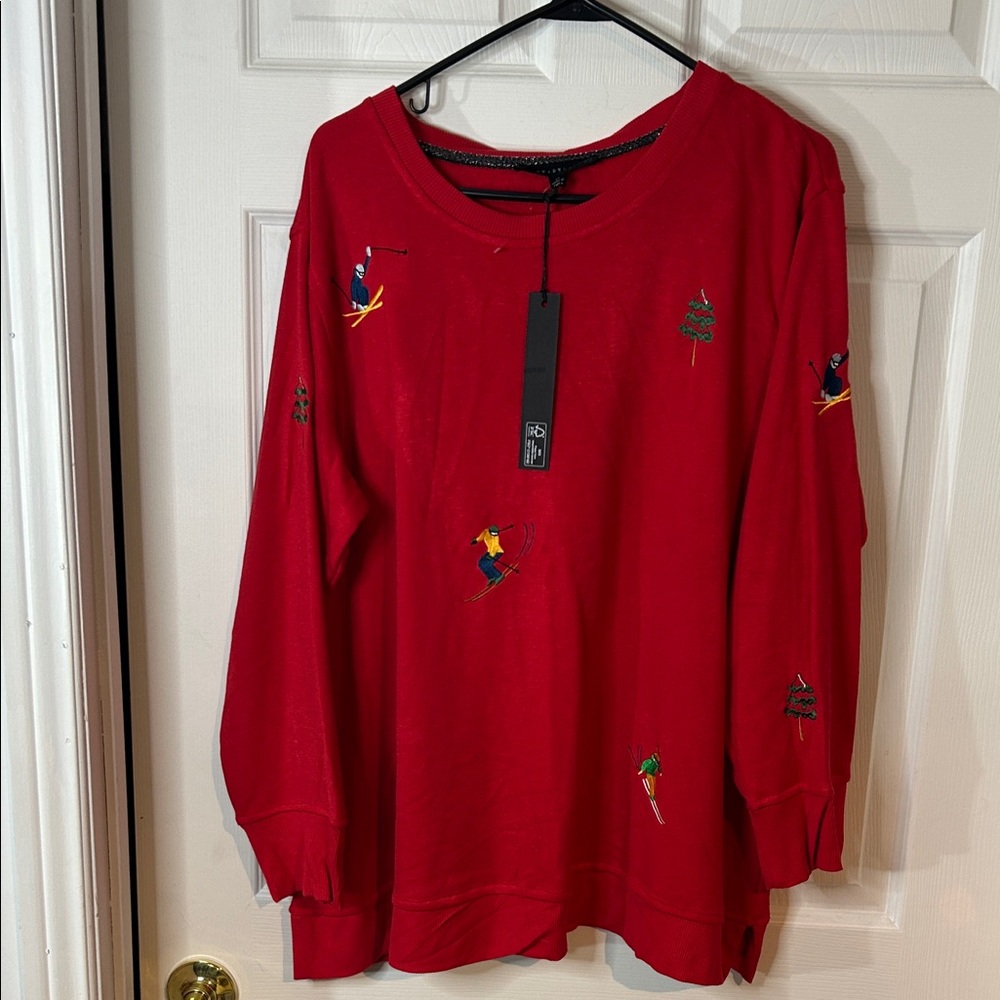 NWT Red Embroidered Women's Top 1X